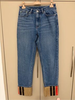 Burberry Blue High-Rise Jeans with Signature Cuff
